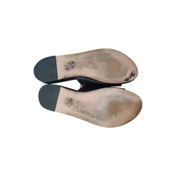 J.CREW Bedford Black Leather Two Straps Slide Sandals Rhinestone Detail Size 8 - Picture 5 of 6